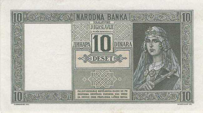 Jugoslawien p.35 10 Dinara 1939